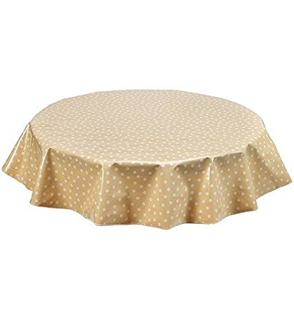 Round Freckled Sage Oilcloth Tablecloth in Dot White on Tan - You Pick the Size!