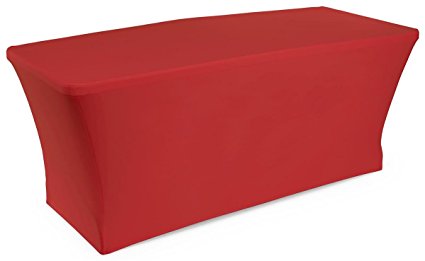 Displays2go Polyester/Spandex Blend Fabric Stretch Table Cover for 6-Feet Rectangular Tables, Red