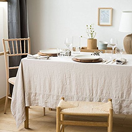 Pure linen tablecloth frame border and 6 napkins. Home decor. 100% linen. 86.6x59