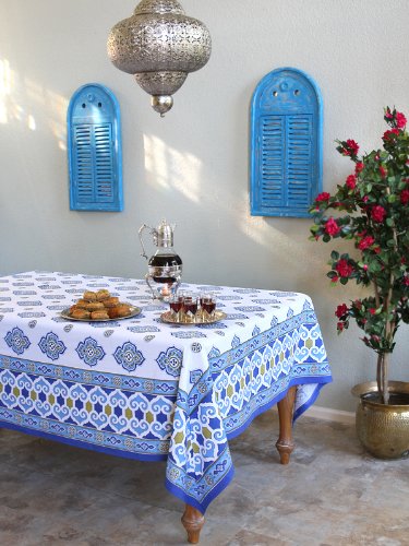 Casablanca ~ Moroccan Theme Style White Quatrefoil Tablecloth 70x120