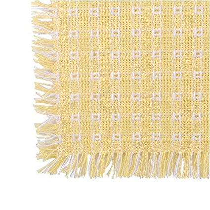 70 x 144 (Rectangle) Homespun Tablecloth, Hand Loomed, 100% Cotton, Buttercup/White