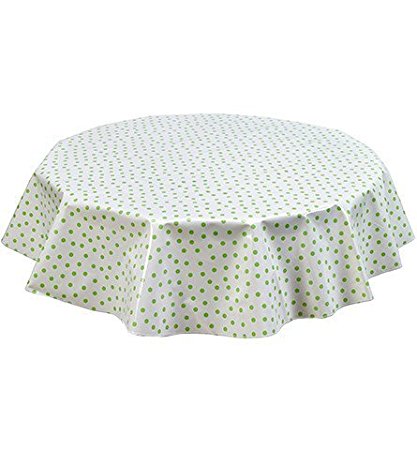 Round Freckled Sage Oilcloth Tablecloth in Dot Lime - You Pick the Size!