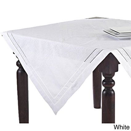 Fennco Styles Hand Hemstitched and Embroidered Swiss Dot Tablecloth (90