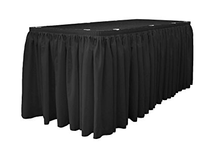 LA Linen Polyester Poplin Pleated Table Skirt with 15 Large Clips, 21-Feet by 29-Inch, Black