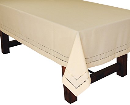 Xia Home Fashions Double Hemstitch Easy Care Tablecloth, 65 by 120-Inch, Ivory