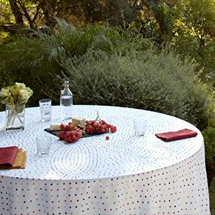 Huddleson Multicolor Polka Dot Round Pure Linen Tablecloth, 108