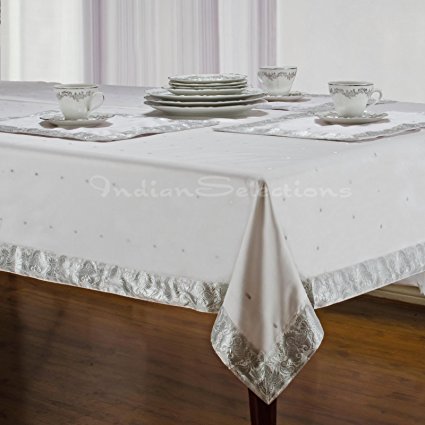 White Silver - Handmade Sari Oblong Tablecloth (India) - 60 x 144