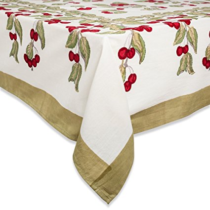 Couleur Nature Cherry Red/Green Tablecloth, 90-inches, Round