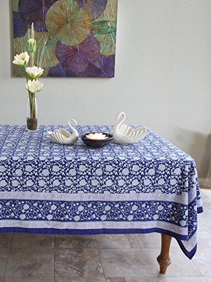 Midnight Lotus ~ Asian Oriental Blue Floral Banquet Tablecloths 70x120
