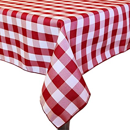 Ultimate Textile (5 Pack) 72 x 72-Inch Square Polyester Gingham Checkered Tablecloth - for Picnic, Outdoor or Indoor Party use, Red and White
