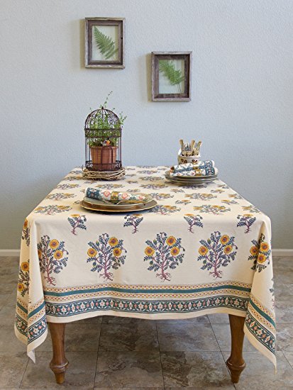 Wild Poppies ~ French Country Orange Yellow Botanical Tablecloth 70