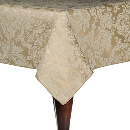 Ultimate Textile (2 Pack) Miranda 60 x 144-Inch Rectangular Damask Tablecloth - Jacquard Weave, Champagne Ivory Cream