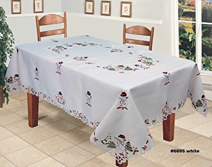 Creative Linens Holiday Embroidered Snowman and Christmas Tree Table Cloth 70x140