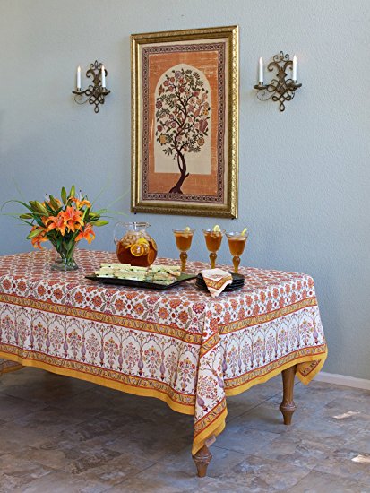 Orange Blossom ~ Persian Mediterranean Floral Print Tablecloth 70x120