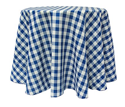 Ultimate Textile (10 Pack) 108-Inch Round Polyester Gingham Checkered Tablecloth - for Picnic, Outdoor or Indoor Party use, Royal and White