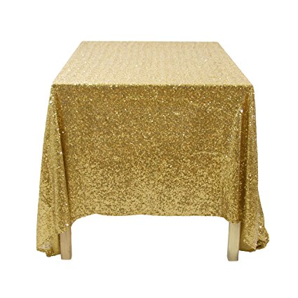 Koyal Wholesale 405002 Rectangle Sequin Tablecloth, 90 by 132-Inch, Gold