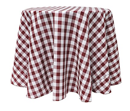 Ultimate Textile (3 Pack) 90-Inch Round Polyester Gingham Checkered Tablecloth - for Picnic, Outdoor or Indoor Party use, Burgundy and White