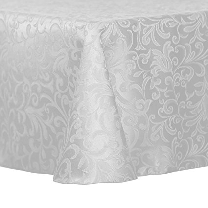 Ultimate Textile (3 Pack) Damask Somerset 70 x 104-Inch Oval Tablecloth - Home Dining Collection - Scroll Jacquard Design, White