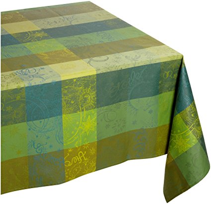 Garnier Thiebaut Mille Couleurs 100% two-ply twisted cotton 71-Inch by 71-Inch Tablecloth, Lime, Made in France