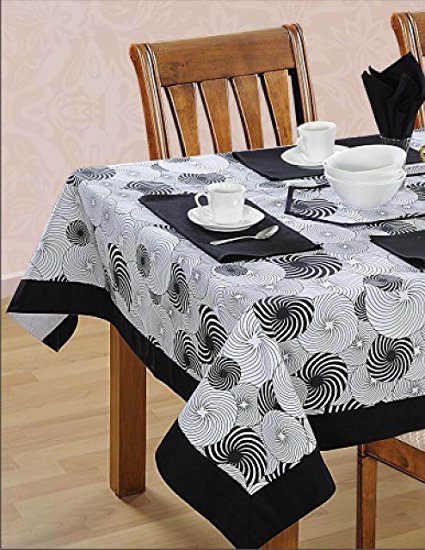 ShalinIndia Black White Cotton Spring Floral Tablecloths Tables 60 X 90 Inches, Including Runner & Napkins