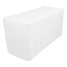 5-Feet Fitted White Rectangle Polyester Tablecloth For Wedding Party & Restaurants 10 pack