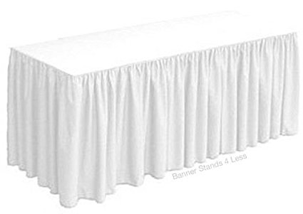 Jaeg New 1-piece design 6' ft Fitted Polyester Table Skirt Cover with Topper For Banquet Wedding Event Catering Show 6ft tablecloth 6 feet EASY TO USE NO CLIPS NEEDED Thick & Heavy WHITE