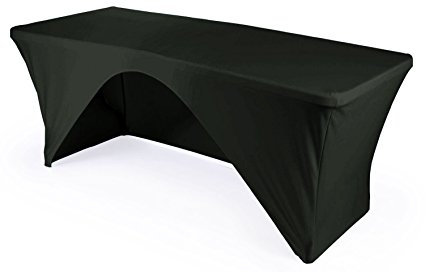 LA Linen Open Back Spandex Tablecloth for a 8-Foot Rectangular Table, 96 by 30 by 30-Inch, Black
