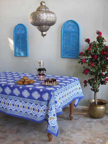 Casablanca Blues ~ Moroccan Theme Style Quatrefoil Tablecloth 70x120