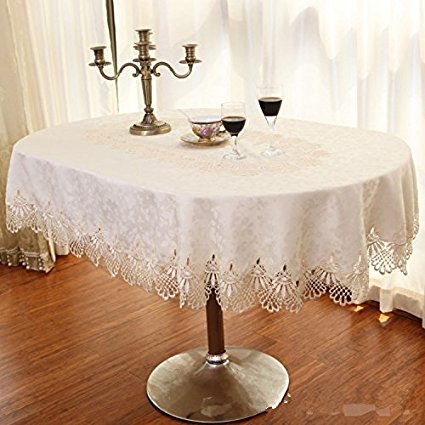 Ustide Luxury Off-white Lace Oval Tablecloth Rustic Table Overlays 57