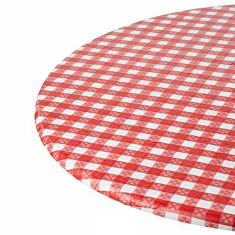 Kwik-Cover 48PK-RW 42-48'' Round Kwik-Cover - Red Gingham Fitted Table Cover (1 full case of 50)