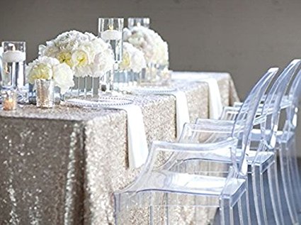 Trlyc Sparkly 10FT 90 Inch by 196 Inch Sparkly Silver Rectangle Sparkly Sequins Wedding Tablecloth for Wedding Event Banquet on Sale