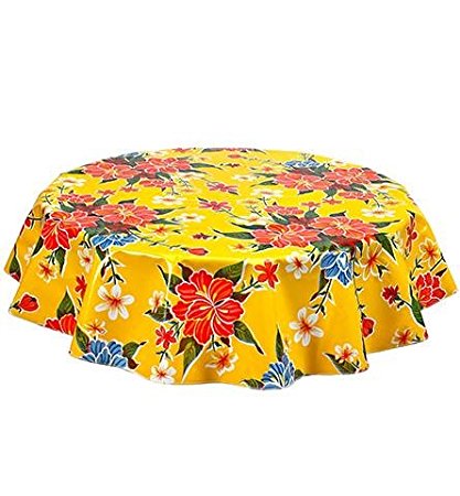 Round Freckled Sage Oilcloth Tablecloth in Hawaii Yellow - You Pick the Size!