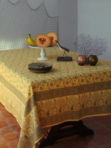 Waltz of the Vines~ Yellow Floral Summer Cotton Beach Tablecloth 70x120