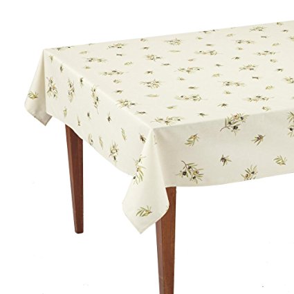 Occitan Imports Clos des Oliviers Ecru All Over Rectangular French Tablecloth, Uncoated Cotton, 61 x 118 (8-10 people)