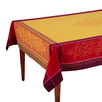 Olive Jaune/Rouge Jacquard French Tablecloth, 63 x 63 (4 people)