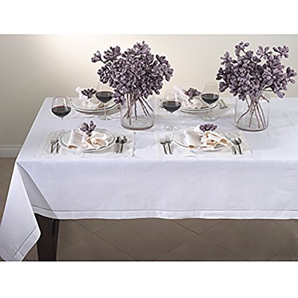 White Handmade Classic Hemstitch Tablecloth, 65
