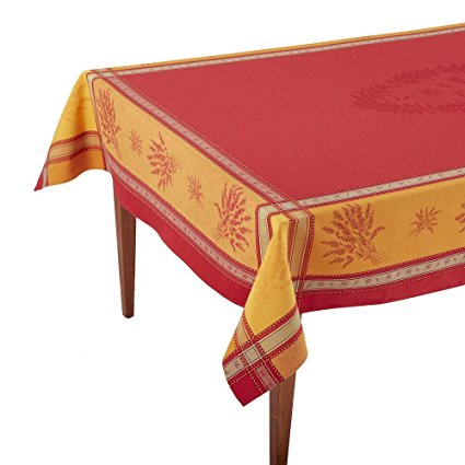 Occitan Imports Senanque Rouge/Orange Jacquard French Tablecloth, 63 x 98 (6-8 people)