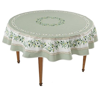 Ramatuelle Vert Round French Tablecloth, Coated Cotton, 71 in diameter