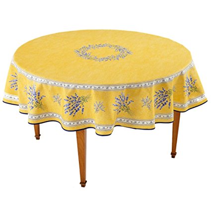 Valensole Jaune Round French Tablecloth, Uncoated Cotton, 71 in diameter
