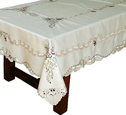Xia Home Fashions Splendid Meadow Embroidered Cutwork Floral Tablecloth, 72-Inch by 120-Inch