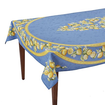 Citrons Bleu Rectangular French Tablecloth, Coated Cotton, 60 x 96 (6-8 people)