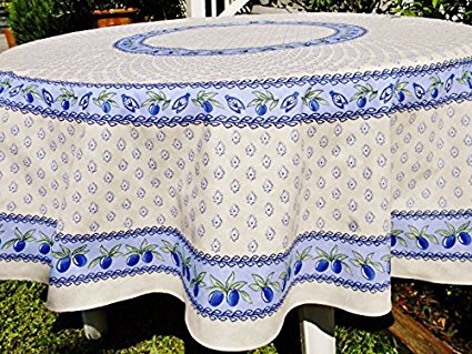 Le Cluny, Monaco Creamy White French Provence 100 Percent COATED Cotton Tablecloth, 70 Inches Round
