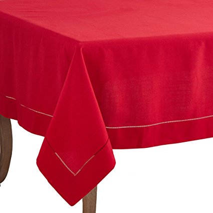 Red Hemstitched Border Holiday Tablecloth, 90