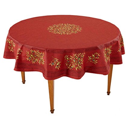 Clos des Oliviers Rouge Round French Tablecloth, Uncoated Cotton, 71 in diameter