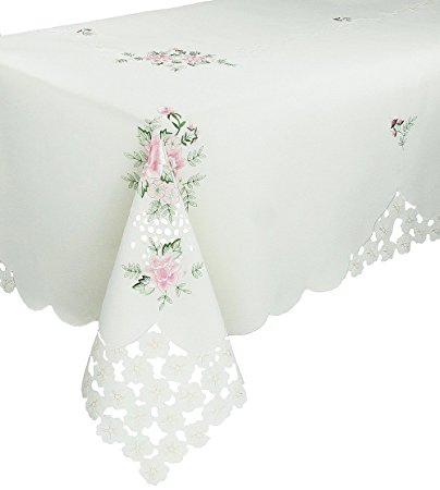 Xia Home Fashions Bloom Embroidered Cutwork Floral Tablecloth, 70 by 90-Inch