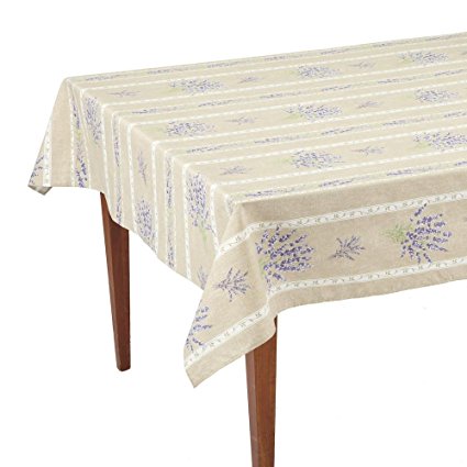 Occitan Imports Valensole Beige Striped Rectangular French Tablecloth, Coated Cotton, 61 x 79 (4-6 people)