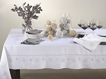 Holiday Design Ice Crystal Snowflake White Rectangular Tablecloth (65