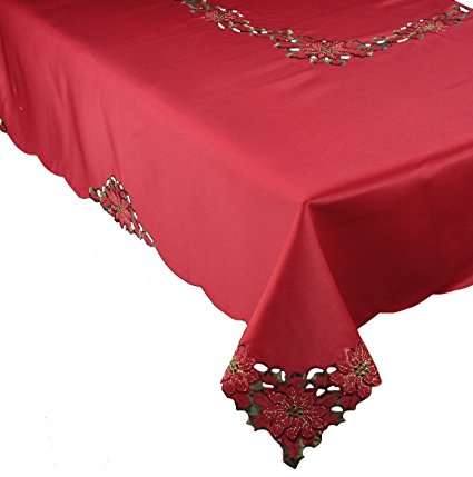 Xia Home Fashions Holiday Spirit Embroidered Cutwork Christmas Tablecloth, 70-Inch by 120-Inch