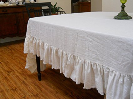 Off White Linen Table Cloth (With Frayed Ruffle)