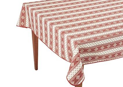 Occitan Imports Esterel Ecru/Bordeaux Striped Rectangular French Tablecloth, Coated Cotton, 63 x 138 (10-12 people) Review